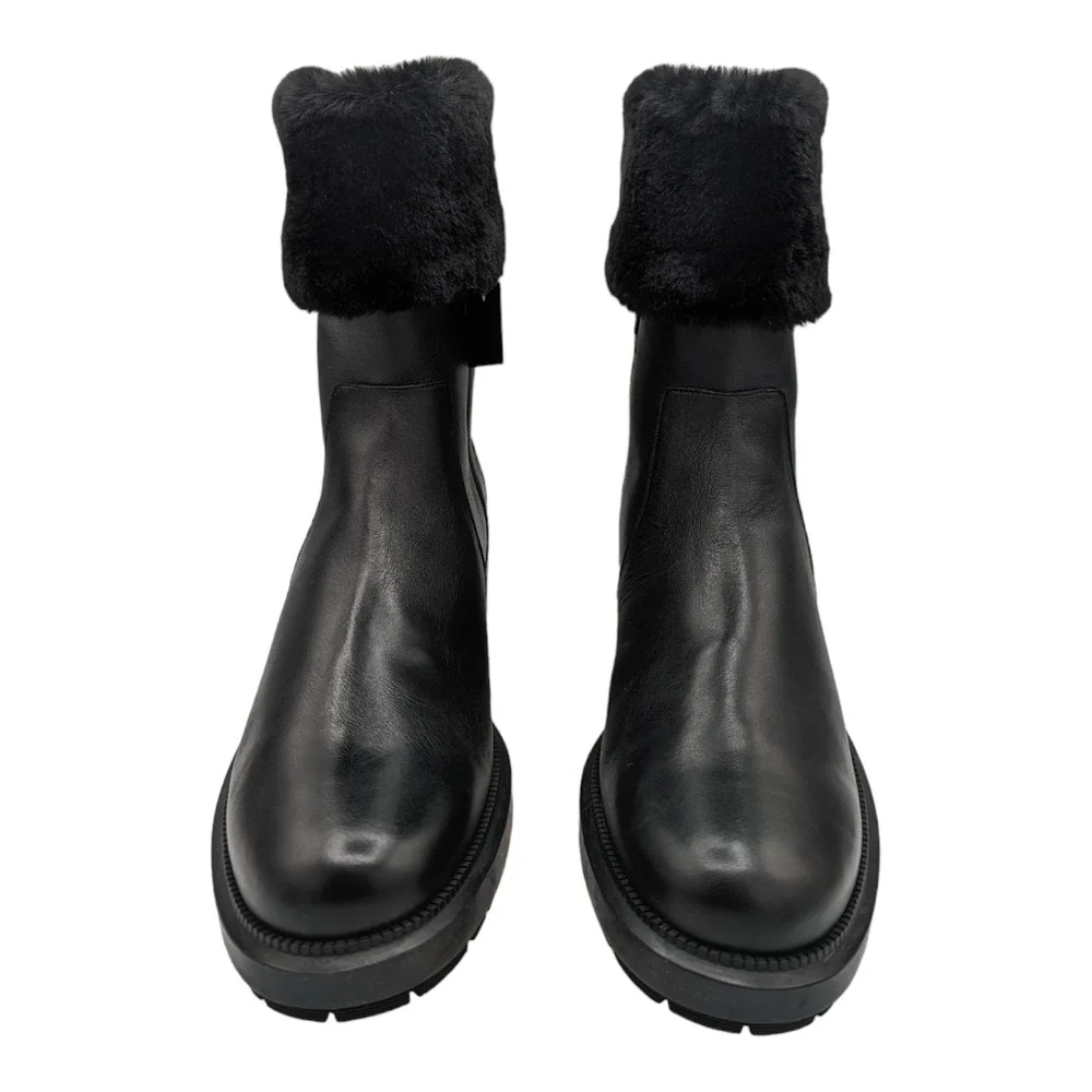 Aquatalia LaCie Black Faux Fur Lug Sole Leather Boots Water Resistant 10.5
